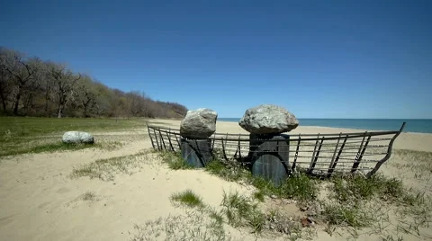 Boat Art on Beach 3 - lower angle Stock Footage 4854136