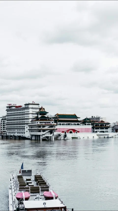 Boat Asian Temple Timelapse Stock Footage 127136019