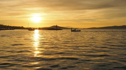 Boat on a background of a beautiful sunset Stock Footage 87221199