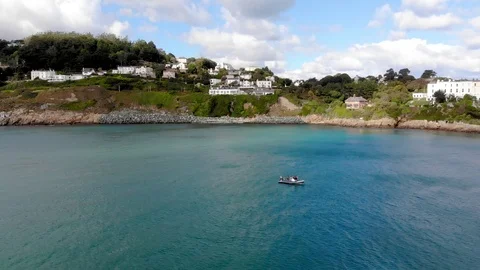 Boat on bay circle clockwise and coastline Stock Footage 101657607