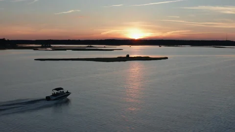 Boat in the Bay at Sunset Stock Footage 136025363