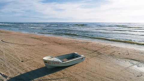 Boat on the Beach, Baltic Seaside Stock Footage 90048666
