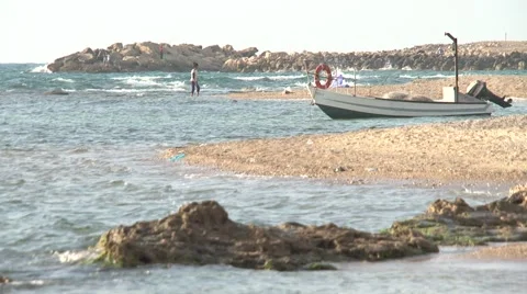 Boat on the beach Stock Footage 45491349