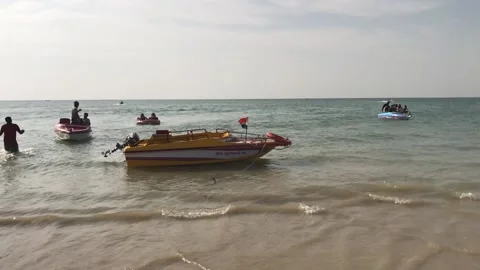 BOAT AT THE BEACH Stock Footage 168800698