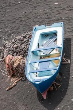 Boat on a beach in Lanzarote. Stock Photos