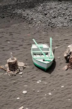 Boat on a beach in Lanzarote. Stock Photos