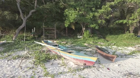 Boat on the beach sand Stock Footage 210471493