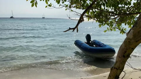 Boat by the beach with waves 스톡 동영상 245631869