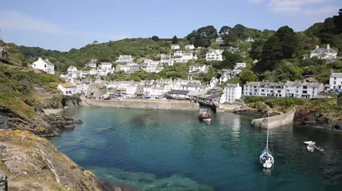Boat in beautiful Cornwall harbour Polperro Stock Footage 25751763