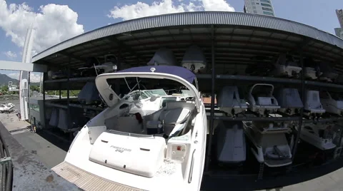 Boat being placed in the garage Stock Footage 41592650