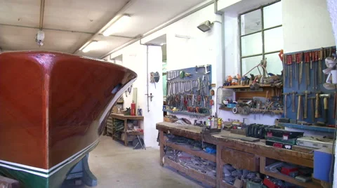 Boat being restored in workshop  Stock Footage 41685287