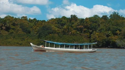Boat on a big river in Brazil, the Amazon Stock Footage 86320271
