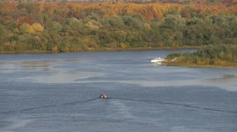 A boat on a big river Stock Footage 61750201