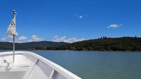 Boat bow approaching the island Stock Footage 112352740