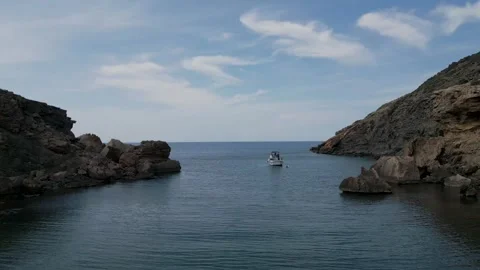 Boat in Cala Calderer, Minorca, Balearic Islands Stock Footage 303752441
