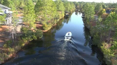 A boat on a canal Stock Footage 12732788