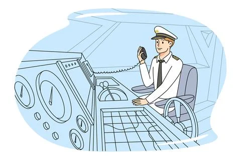 Boat captain in uniform talk on radio Stock Illustration