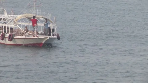 Boat carrying Egyptians going down Nile River Video stock 82320244