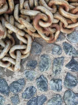 Boat chain on the cobbles Stock Photos