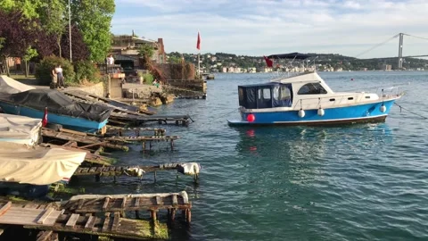 Boat chained on bosphorus Stock Footage 165901392