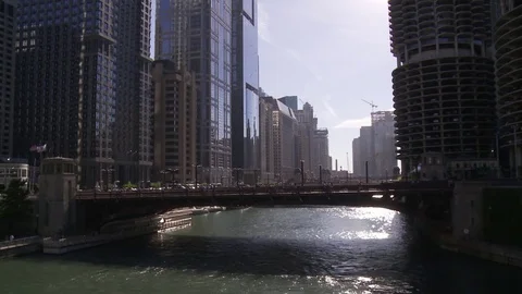 Boat in chicago river in summer Stock Footage 84534913