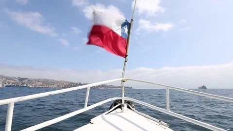 Boat with chilean flag Stock Footage 77048348