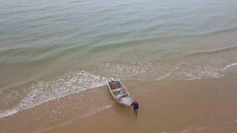 Boat at the cost of the Normandy Stock Footage 132333507