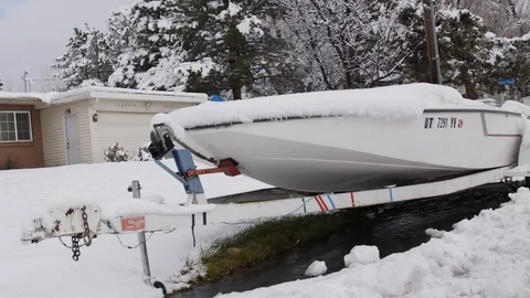 Boat Covered in Snow Video stock 101087757