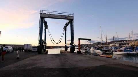 Boat crane panning shot of dock. Stock Footage 104764983