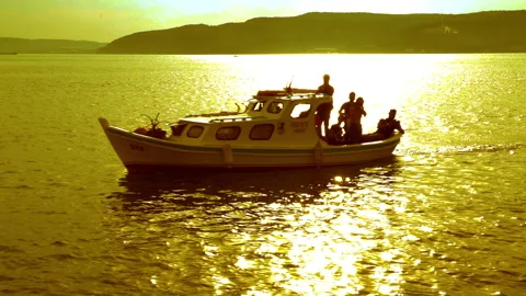 Boat crossing at sunset on the Bosphorus Video stock 297659982