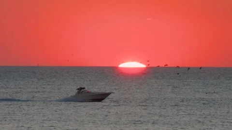 Boat crossing at sunset Stock Footage 140939602