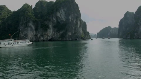 A boat cruise through Ha Long Bay Vietnam - Clip X2 Stock Footage 48047737