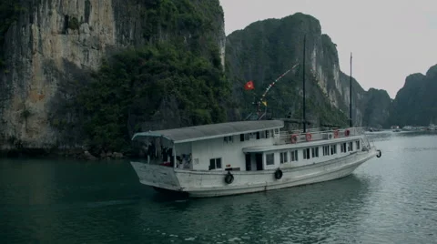 A boat cruise through Ha Long Bay Vietnam  - Clip X5 Stock Footage 48048639