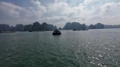Boat Cruise View of Limestone Karst Islands in Sea Bay Stock Footage 342573008