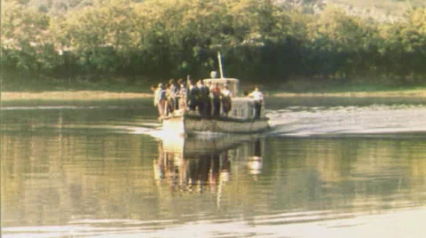 Boat cruising on the river Stock Footage 34486118
