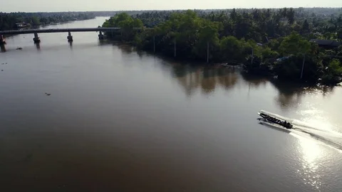 Boat cruising in a river Video stock 74016943