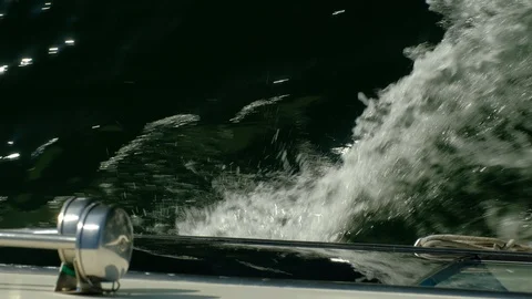 Boat Cutting Through The Waves.Closeup Shot of a boat bow cutting the ocean Stock Footage 98946975