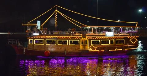 Boat decorated by light Stock Photos