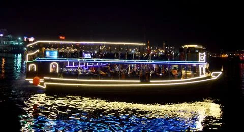 Boat decorated by light Stock Photos