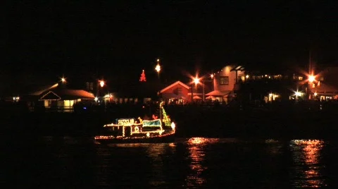 Boat decorated with lights  Stock Footage 295347