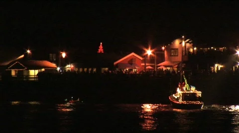 Boat decorated with lights  Stock Footage 295446