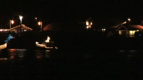 Boat decorated with lights  Stock Footage 295453
