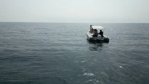  Boat with divers on the surface of the sea, Spain Stock Footage 262496312