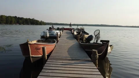 Boat dock, cottage, lake Stock Footage