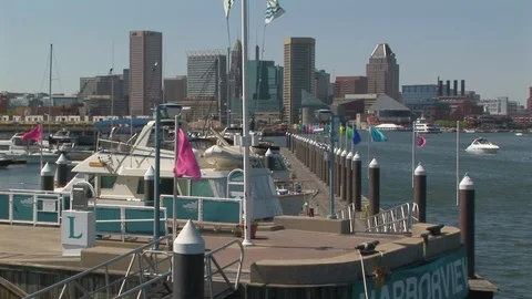 Boat dock at the inner harbor in Baltimore, Maryland USA Stock Footage 105487623