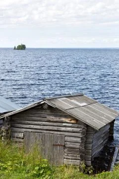 Boat dock on lake Onega in Russia. Stock Photos