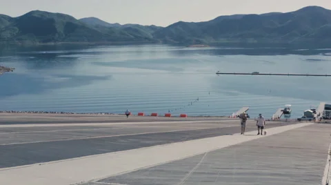 Boat Dock or Loading Ramp in a desert lake 스톡 동영상 46948829