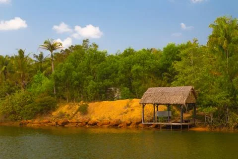 Boat dock on the river Stock Photos