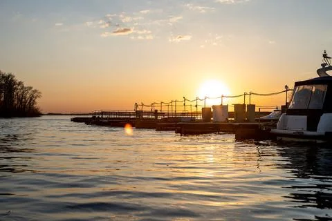 Boat dock on the river Stock Photos