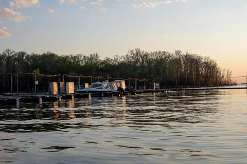 Boat dock on the river Stock Photos